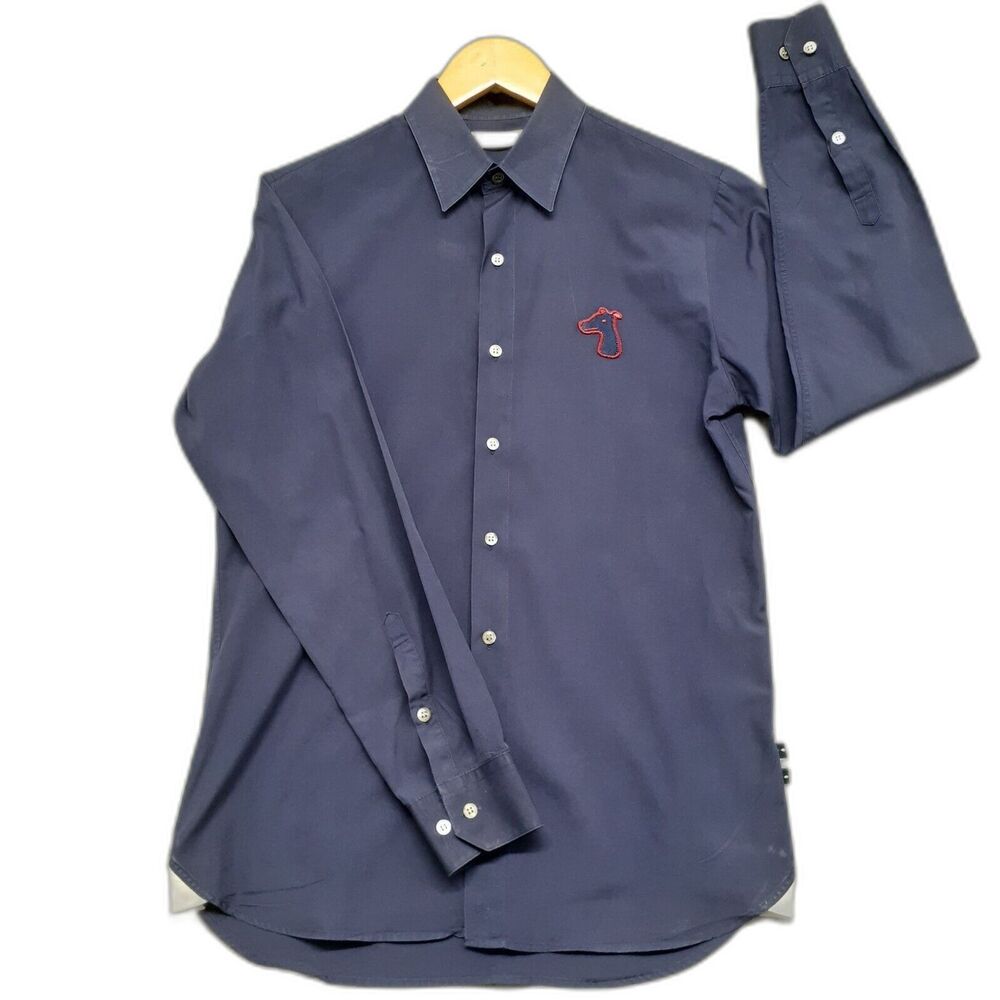 Smileyhound by Greyhound Men Sz M Navy Blue Button Up Long Sleeve Slim Shirt